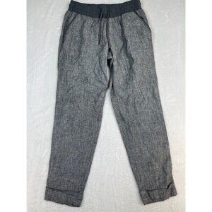 Athleta Pants Womens Size 2 Bali Gray 100% Linen Pull-on Ankle Cuffed Athleisure